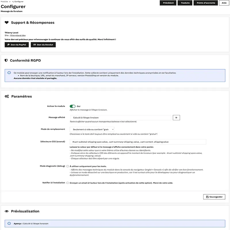 Module ShippingPlaceholder v2.0.0 – Message livraison PrestaShop